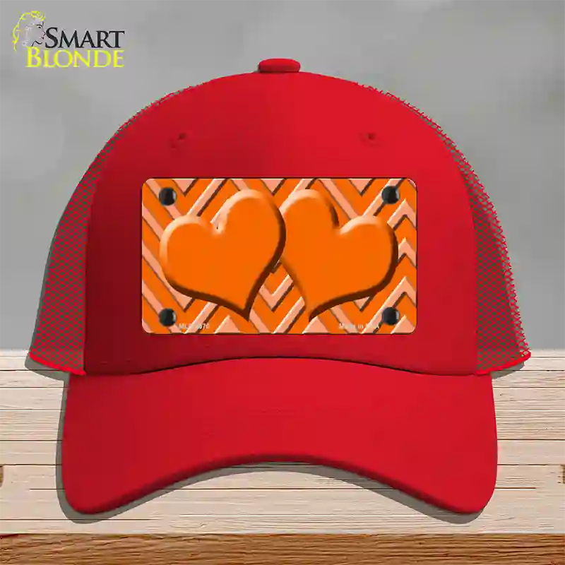 Orange Light Orange Heart Large Chevron Novelty License Plate Hat Mesh / Red