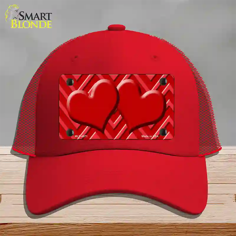 Red Light Red Heart Large Chevron Novelty License Plate Hat Mesh / Red