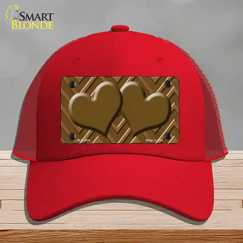 Brown Light Brown Heart Large Chevron Novelty License Plate Hat Mesh / Red