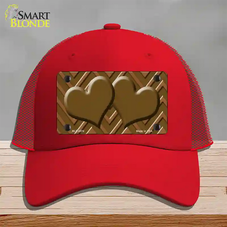 Brown Light Brown Heart Large Chevron Novelty License Plate Hat Mesh / Red