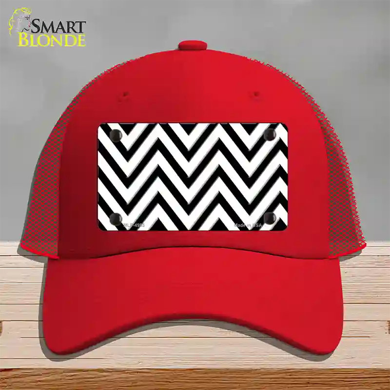 White Black Large Chevron Novelty License Plate Hat Mesh / Red