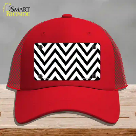 White Black Large Chevron Novelty License Plate Hat Mesh / Red