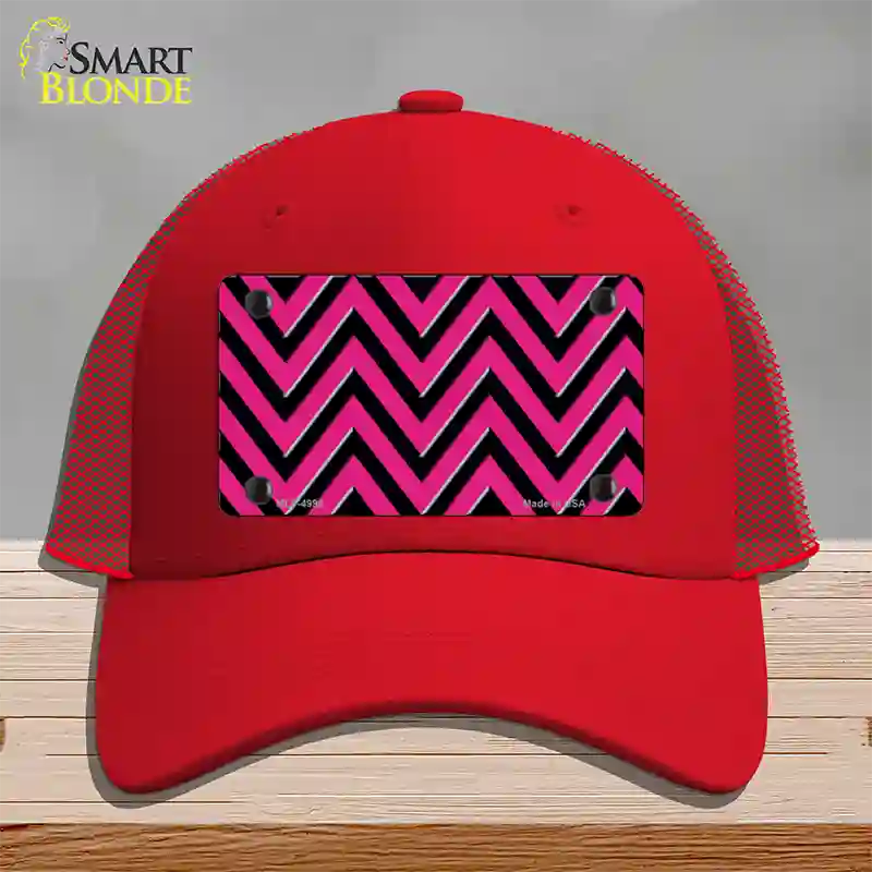 Pink Black Large Chevron Novelty License Plate Hat Mesh / Red