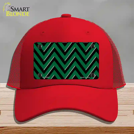 Green Black Large Chevron Novelty License Plate Hat Mesh / Red