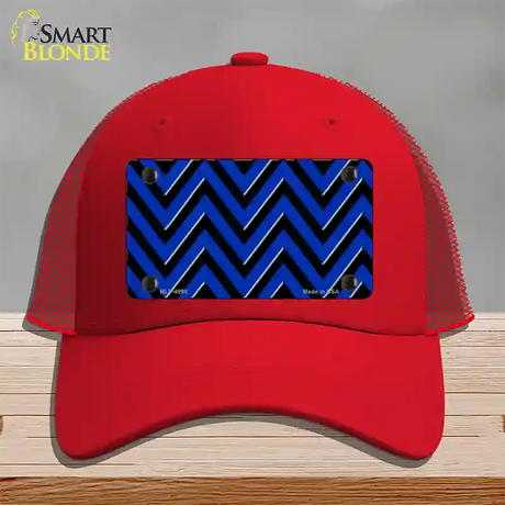 Blue Black Large Chevron Novelty License Plate Hat Mesh / Red