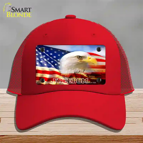 Freedom Bald Eagle Novelty License Plate Hat Mesh / Red