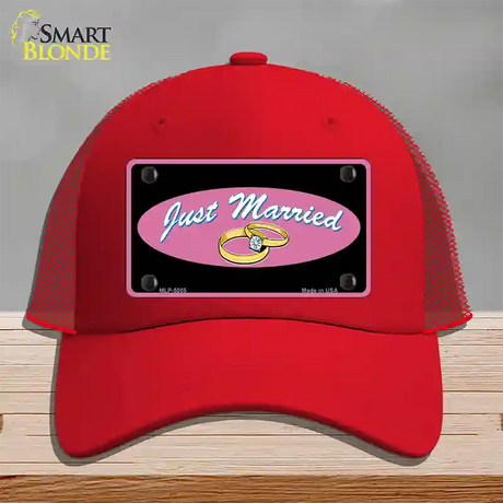 Just Married Novelty License Plate Hat Mesh / Red