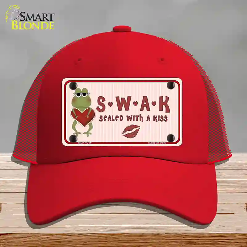 S.W.A.K. Valentine Frog Novelty License Plate Hat Mesh / Red