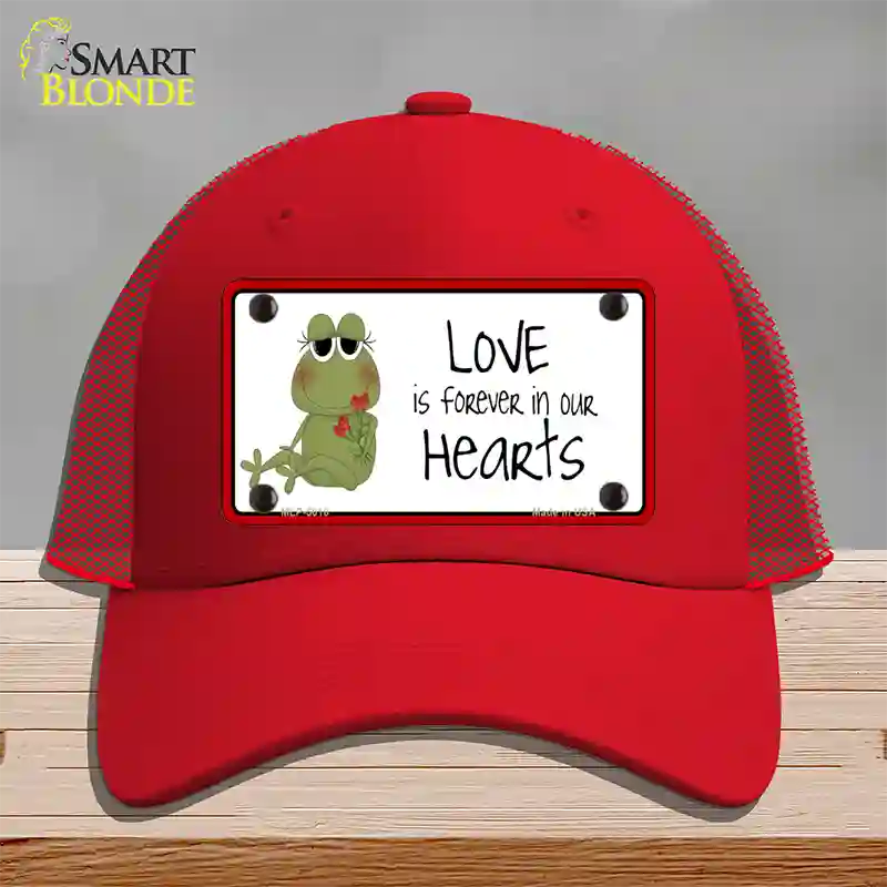 Love In Our Hearts Frog Novelty License Plate Hat Mesh / Red