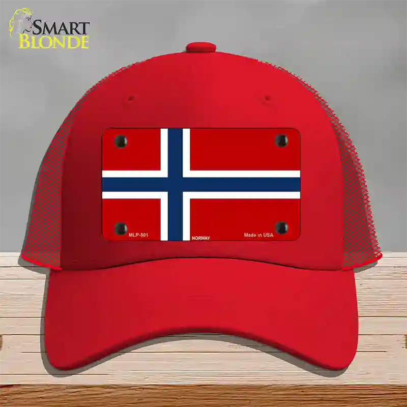 Norway Flag Novelty License Plate Hat Mesh / Red