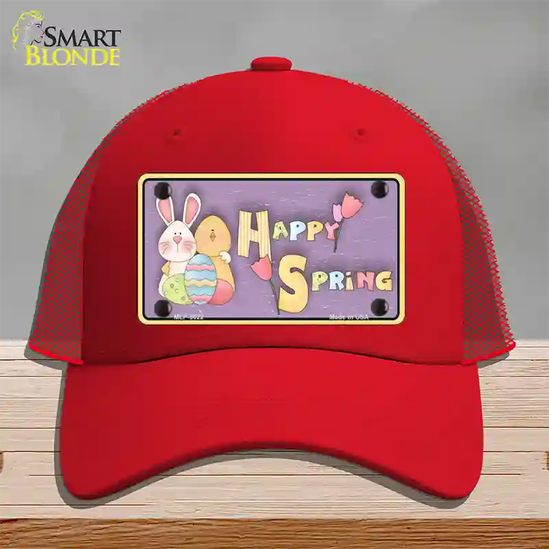 Happy Spring Yellow Novelty License Plate Hat Mesh / Red