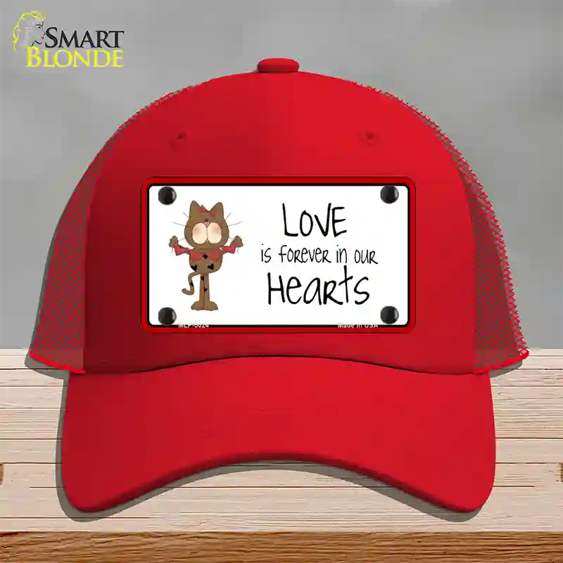 Love In Our Hearts Cat Novelty License Plate Hat Mesh / Red