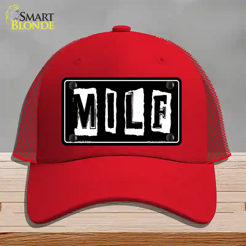 M.I.L.F Black Novelty License Plate Hat Mesh / Red