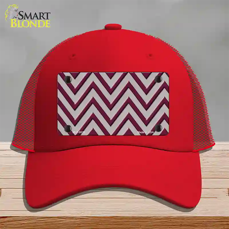 Maroon Grey Chevron Novelty License Plate Hat Mesh / Red