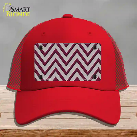 Maroon Grey Chevron Novelty License Plate Hat Mesh / Red