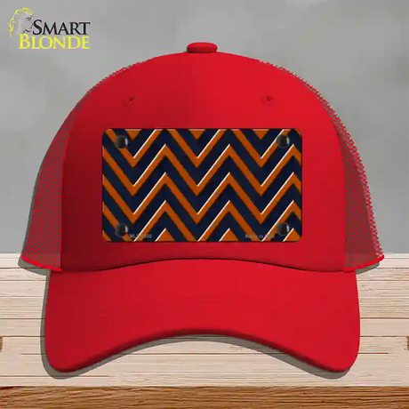 Orange Navy Blue Chevron Novelty License Plate Hat Mesh / Red