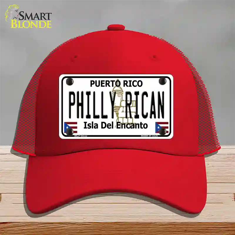 Philly Rican Puerto Rico Novelty License Plate Hat Mesh / Red