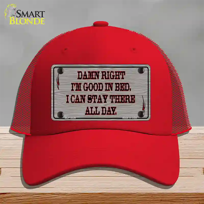 Im Good In Bed Novelty License Plate Hat Mesh / Red