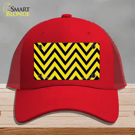 Yellow Black Chevron Novelty License Plate Hat Mesh / Red