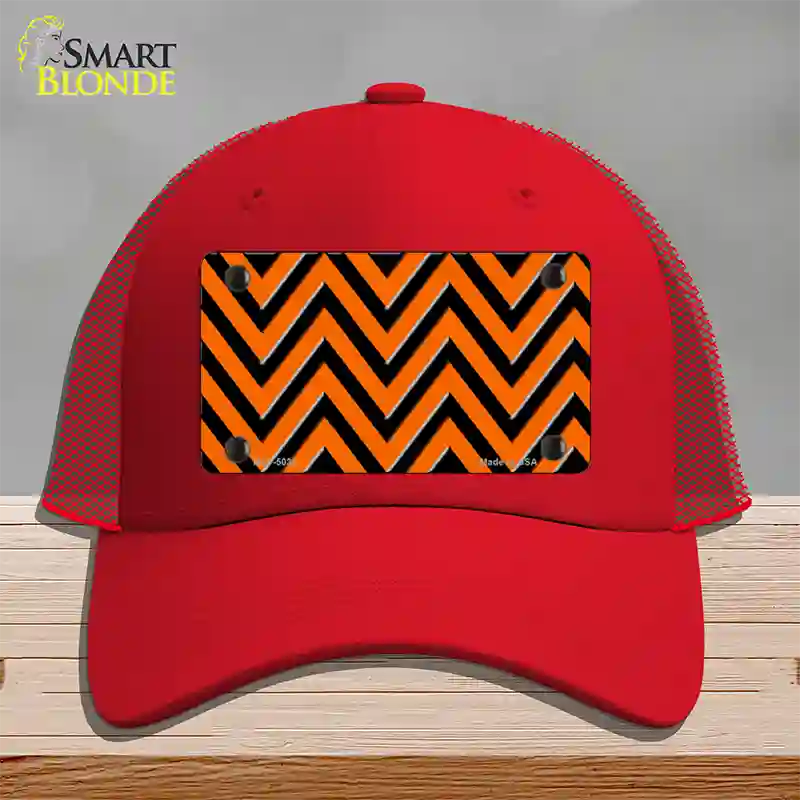 Orange Black Chevron Novelty License Plate Hat Mesh / Red