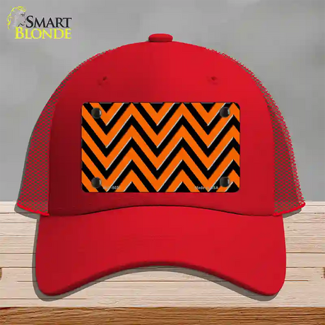 Orange Black Chevron Novelty License Plate Hat Mesh / Red