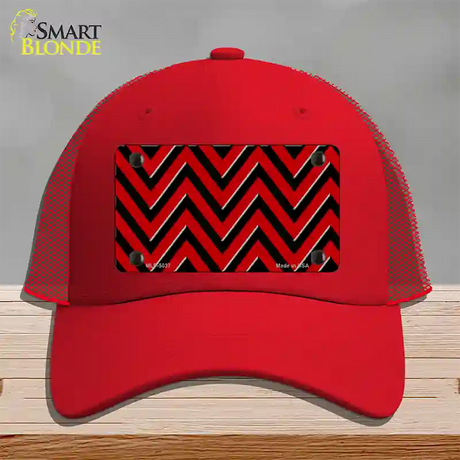 Red Black Chevron Novelty License Plate Hat Mesh / Red