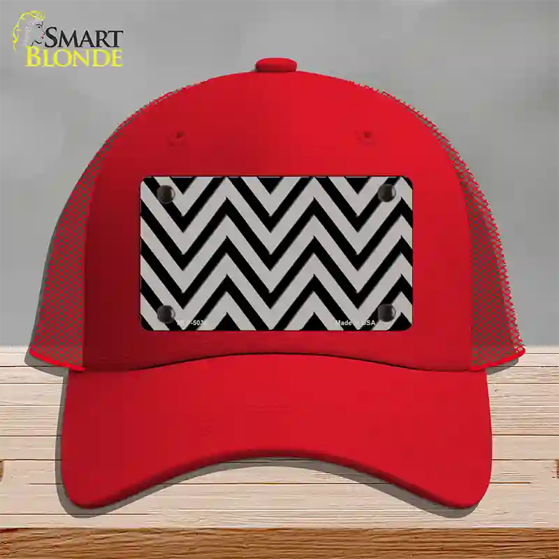 Grey Black Chevron Novelty License Plate Hat Mesh / Red