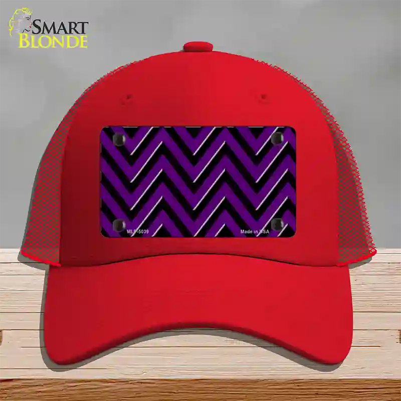 Purple Black Chevron Novelty License Plate Hat Mesh / Red