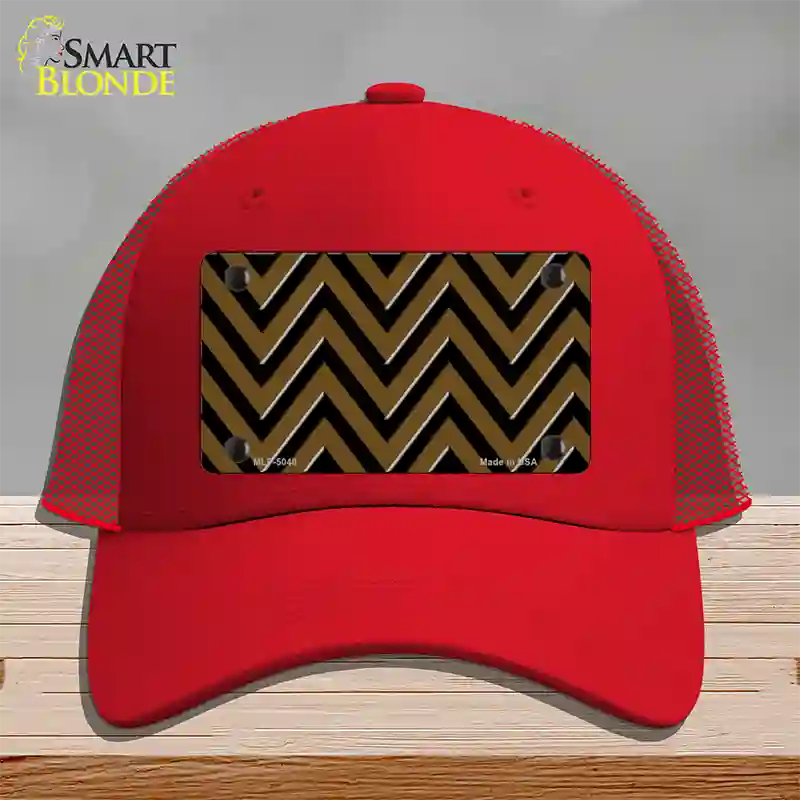 Brown Black Chevron Novelty License Plate Hat Mesh / Red