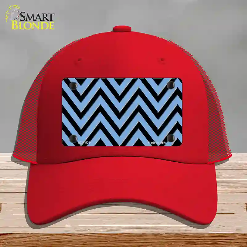 Light Blue Black Chevron Novelty License Plate Hat Mesh / Red