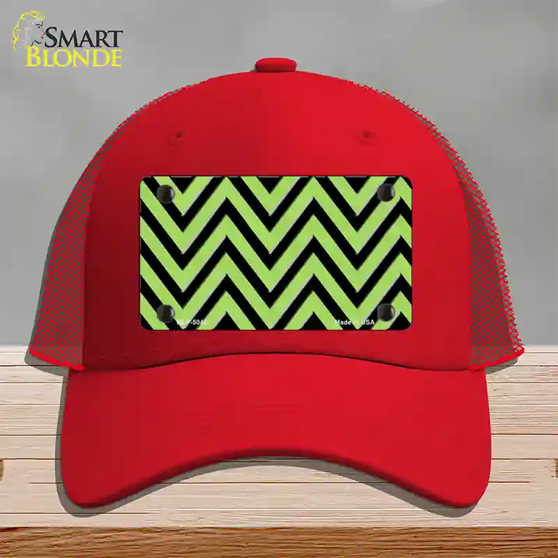 Lime Green Black Chevron Novelty License Plate Hat Mesh / Red