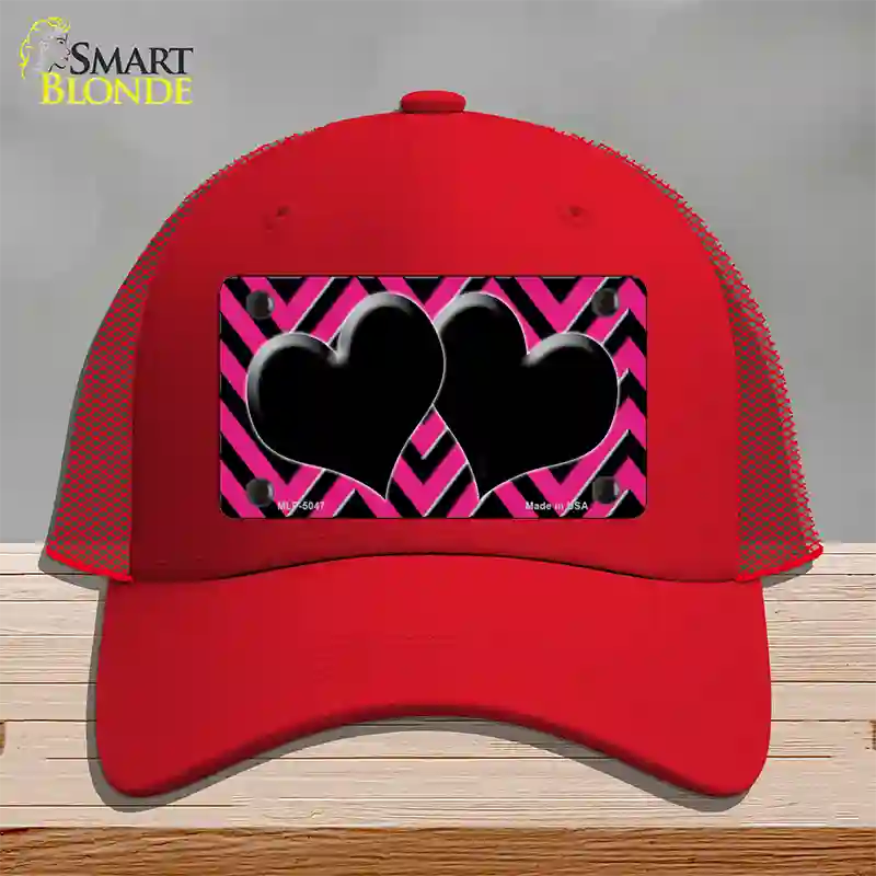 Pink Black Chevon Hearts Novelty License Plate Hat Mesh / Red