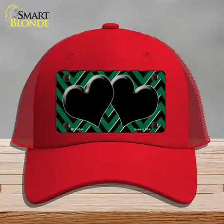 Green Black Chevon Hearts Novelty License Plate Hat Mesh / Red