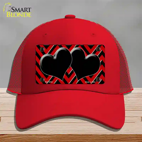 Red Black Chevon Hearts Novelty License Plate Hat Mesh / Red