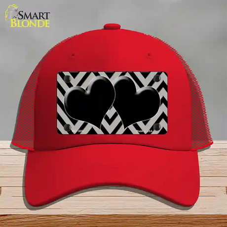 Grey Black Chevon Hearts Novelty License Plate Hat Mesh / Red