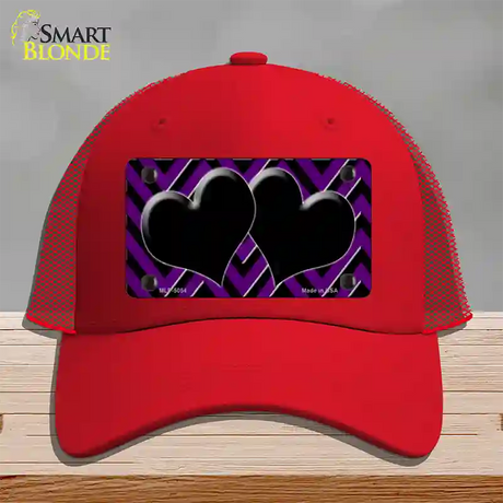 Purple Black Chevon Hearts Novelty License Plate Hat Mesh / Red