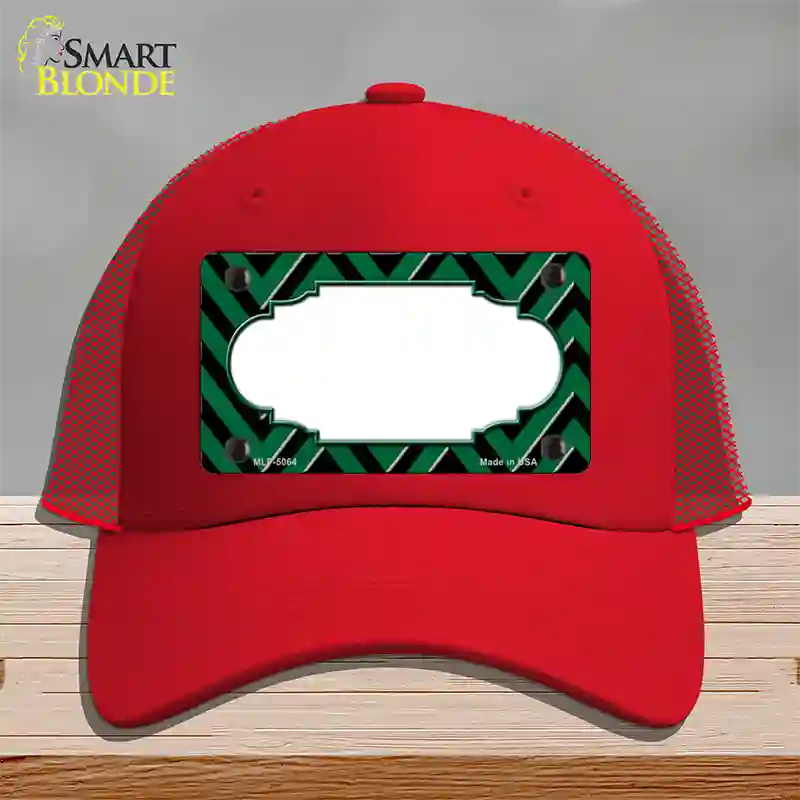 Green Black Chevron Scallop Novelty License Plate Hat Mesh / Red