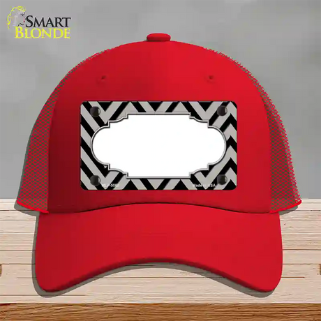 Grey Black Chevron Scallop Novelty License Plate Hat Mesh / Red