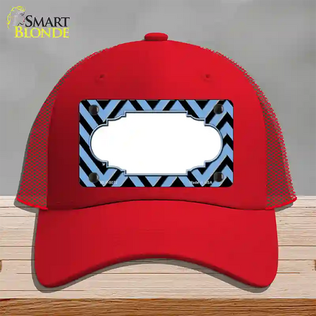 Light Blue Black Chevron Scallop Novelty License Plate Hat Mesh / Red