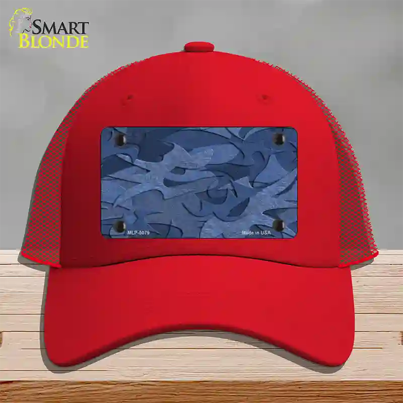 Camouflage Solid Blue Novelty License Plate Hat Mesh / Red