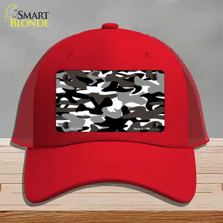 Black And White Camouflage Novelty License Plate Hat Mesh / Red