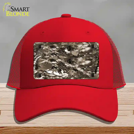 Leaf Camouflage Novelty License Plate Hat Mesh / Red