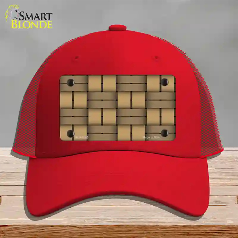 Weave Tan Novelty License Plate Hat Mesh / Red