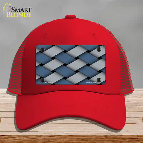 Weave Blue & Gray Novelty License Plate Hat Mesh / Red