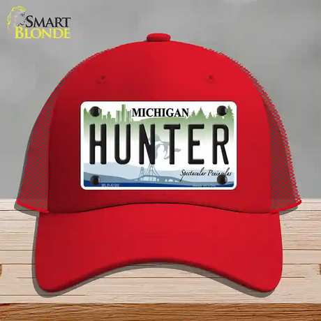 Hunter Michigan State Novelty License Plate Hat Mesh / Red