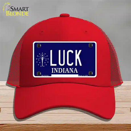 Luck Indiana State Novelty License Plate Hat Mesh / Red