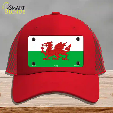 Wales Flag Novelty License Plate Hat Mesh / Red