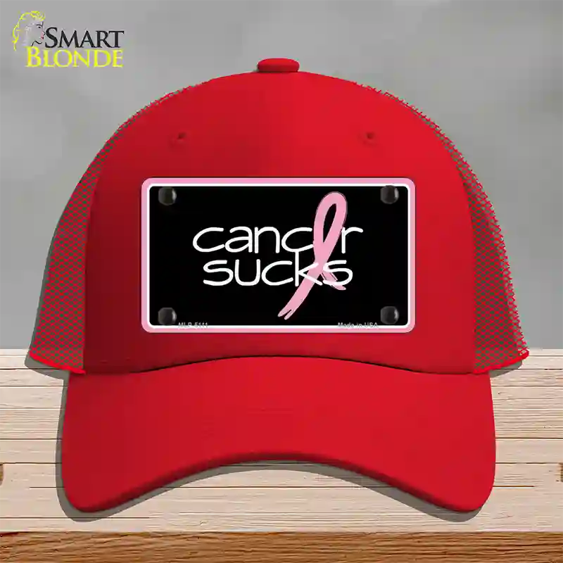 Cancer Sucks Novelty License Plate Hat Mesh / Red