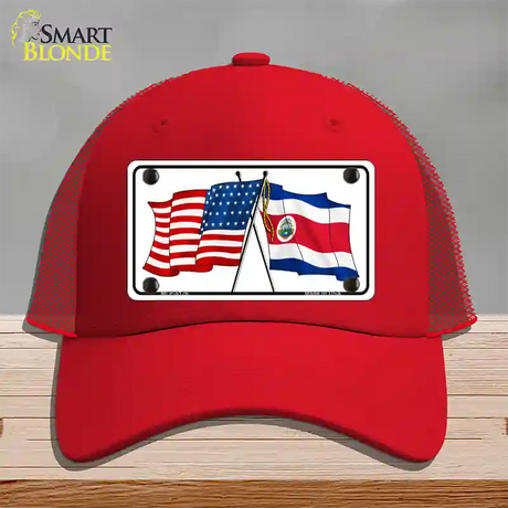 United States Costa Rica Crossed Flags Novelty License Plate Hat Sign Mesh / Red