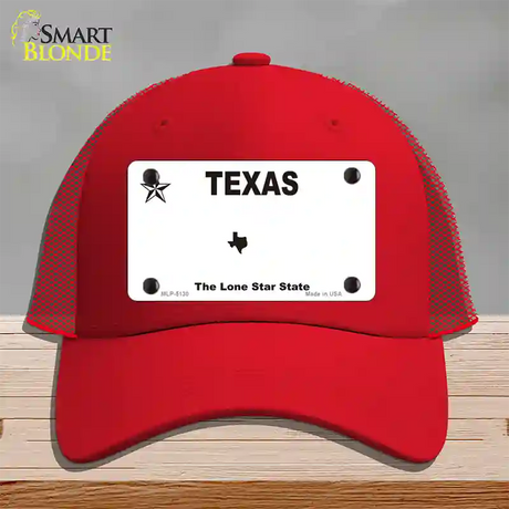 Texas White Blank Novelty License Plate Hat Mesh / Red